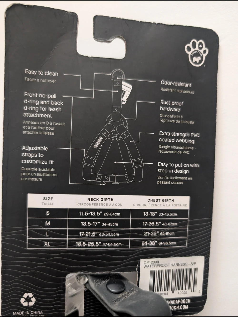 Canada Pooch Waterproof Dog Harness in Black